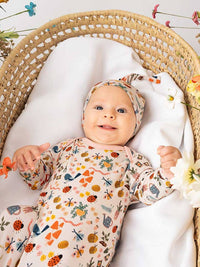 Garden Friends Spring Baby Gift Knotted Gown and Hat Newborn Set