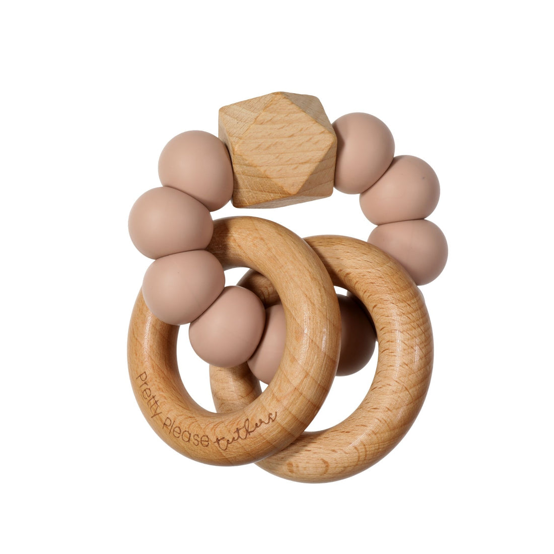 Pretty Please Teethers mahogany rose swayer XL teether ring against white backdrop