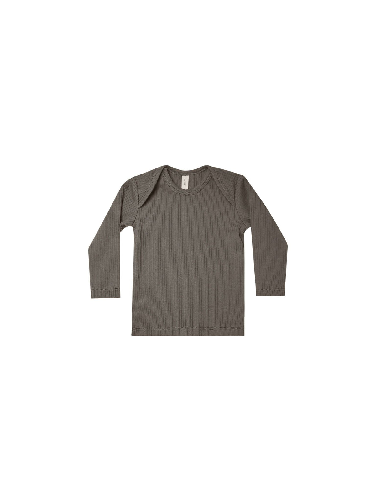 Quincy Mae Charcoal ribbed long sleeve tee against white backdrop