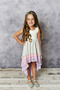 Kids Hi-Lo Frills Ombre Spring Summer Tiered Dress - Pastel
