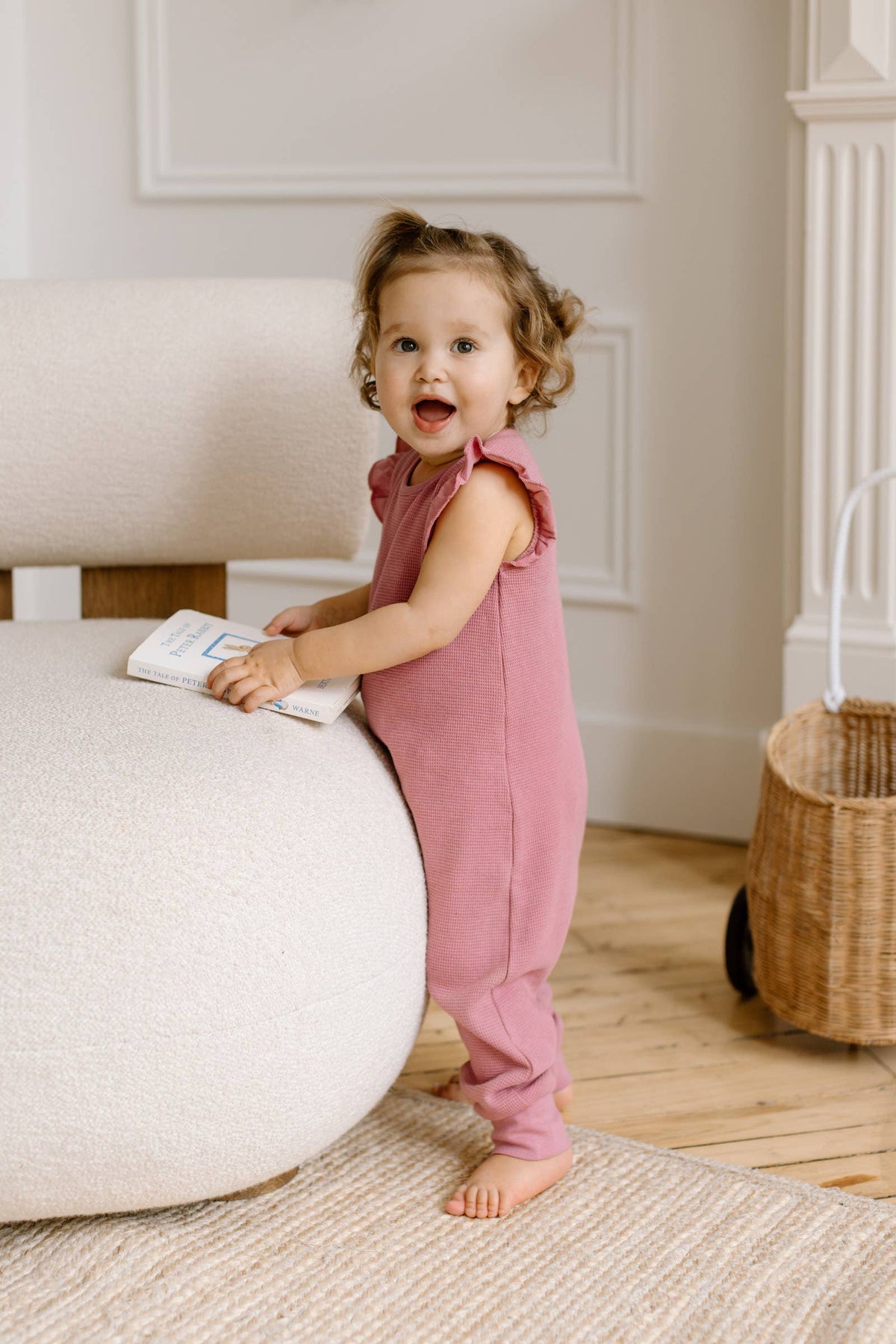 Organic Maci Flutter Sleeve Tank Waffle Romper - Punch