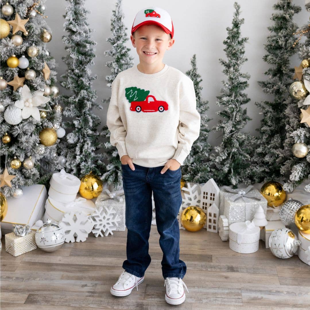 Christmas Truck Patch Sweatshirt - Kids Holiday Sweatshirt