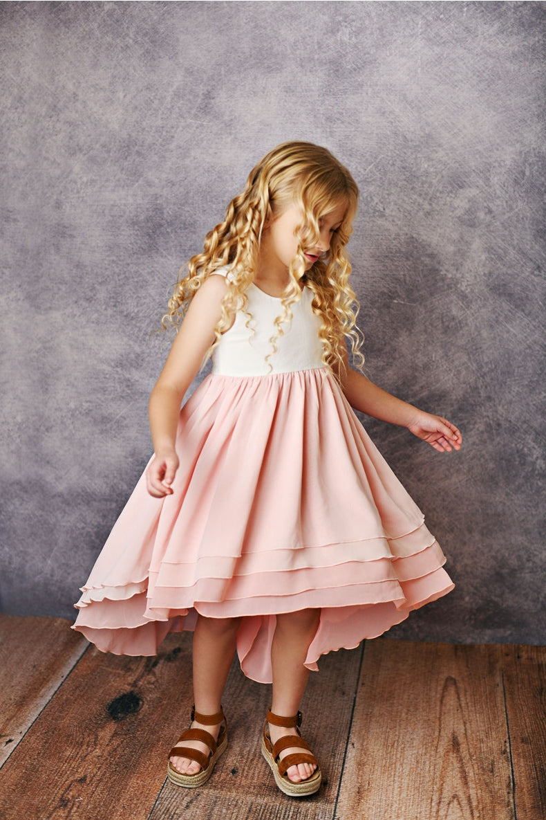 Kids Hi-Lo Frills Ombre Spring Summer Tiered  - Blush