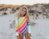 Kids Bright Neon Stripe Zip Rash Guard One Piece Swimsuit