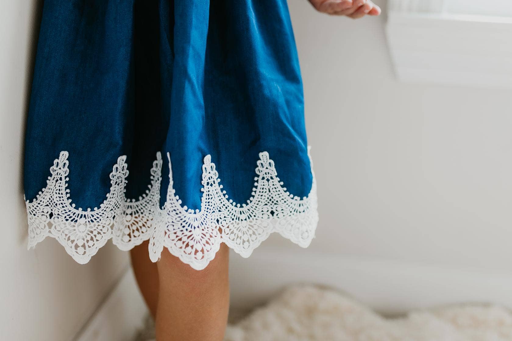 Kids Denim Ruffle Intricate Lace Spring Summer Dress