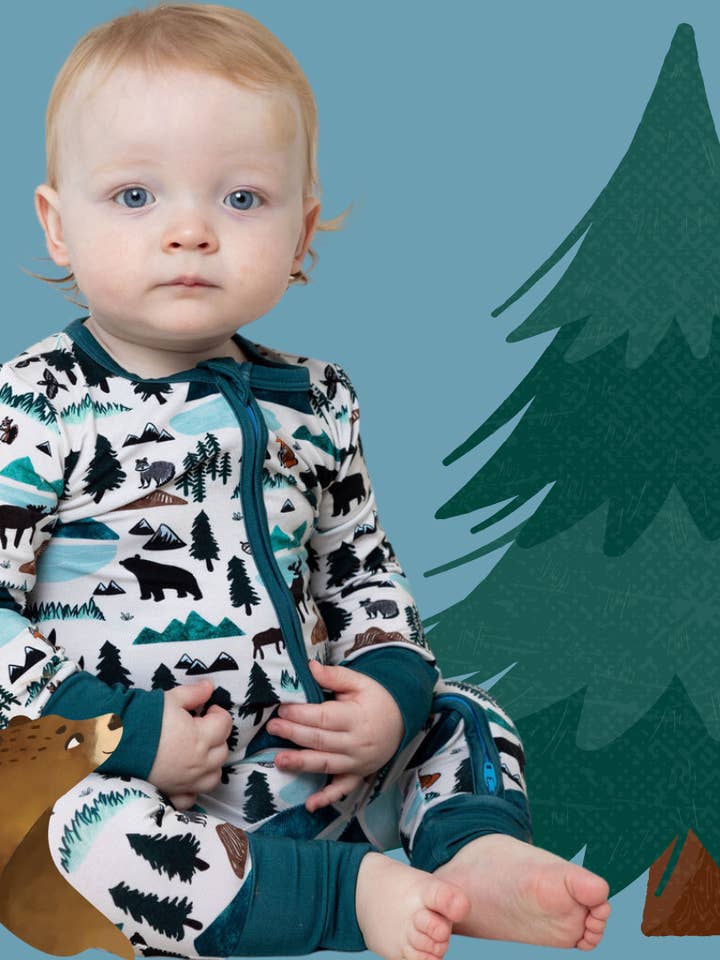 Baby Bamboo Pajamas - Convertible Sleeper  - Into the Wild