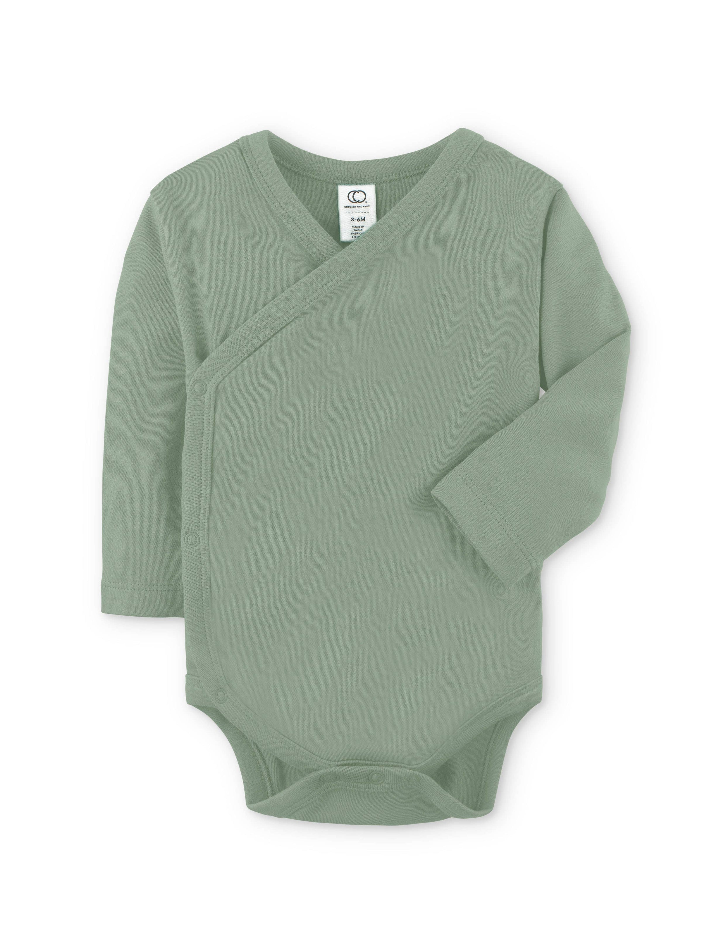 Organic Baby Long Sleeve Classic Kimono Bodysuit - Thyme
