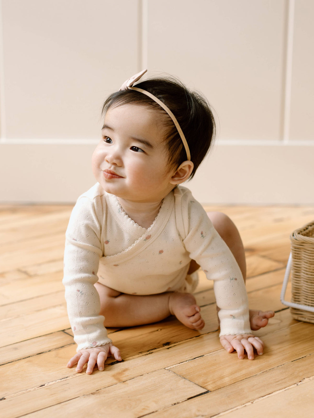 Organic Baby Rose Pointelle Kimono Bodysuit - Pia Floral
