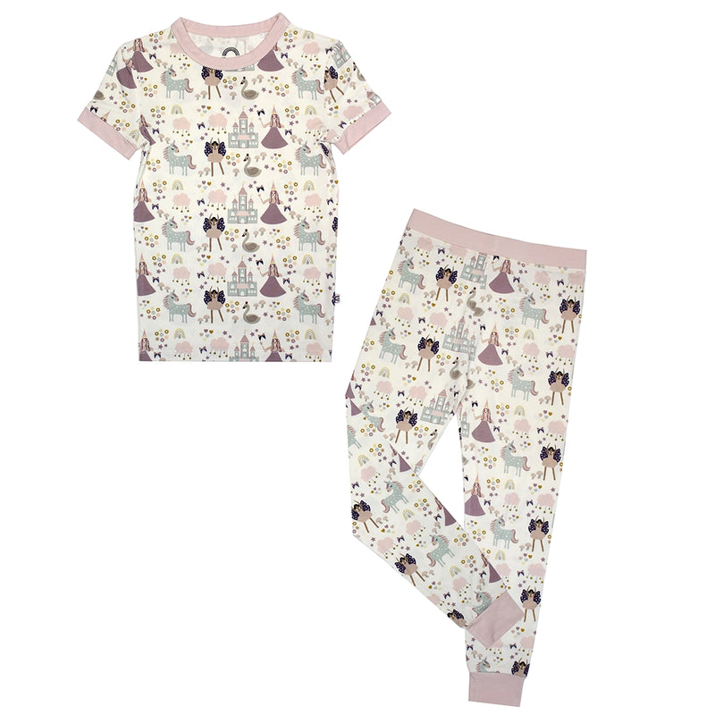 Once Upon A Time Bamboo Short Sleeve Kids Pajama Pant Set - Two Piece