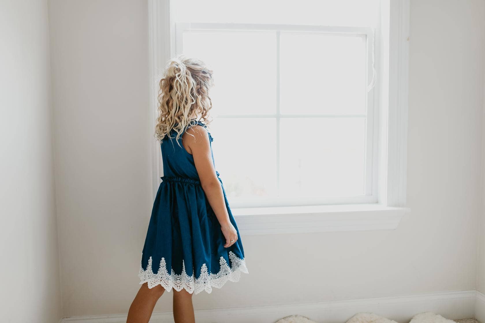 Kids Denim Ruffle Intricate Lace Spring Summer Dress