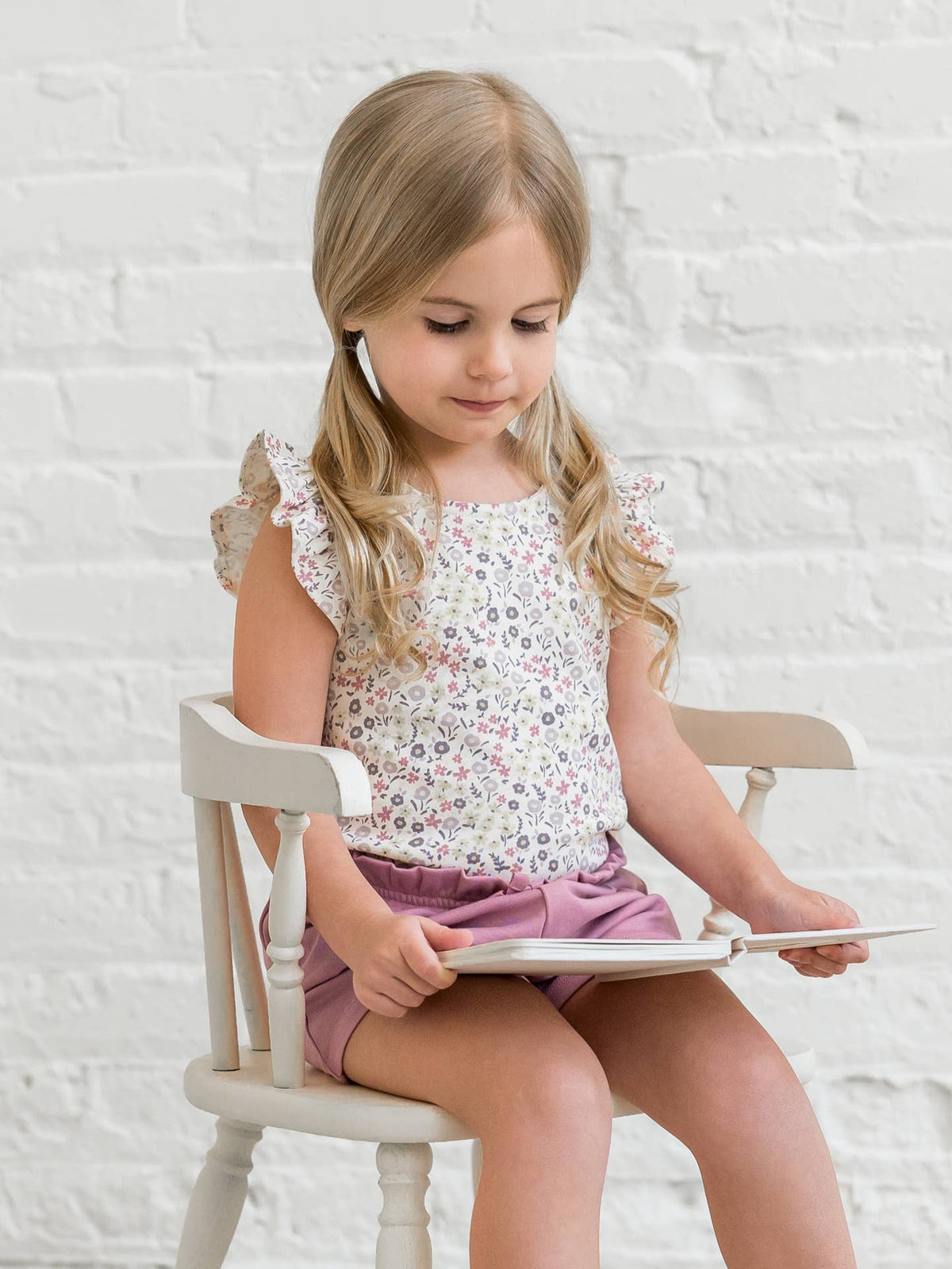 Organic Ella Ruffle Sleeve Tank - Giada Floral / Lilla