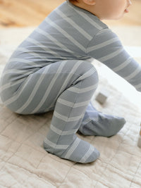 Organic Baby Peyton Footed Sleeper - Drew Stripe / Mist