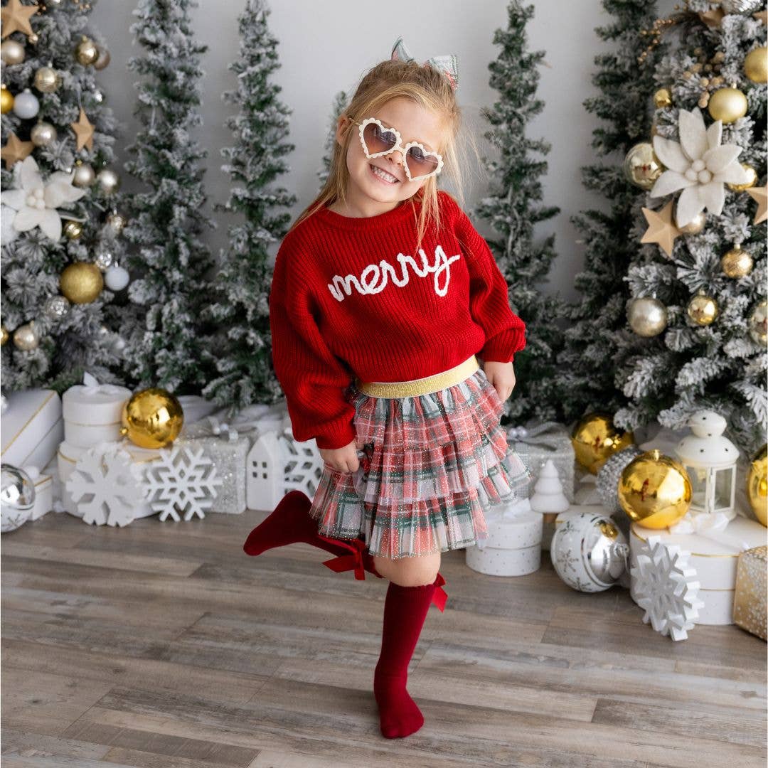 Merry Christmas Yarn Knit Sweater - Kids Holiday Sweater