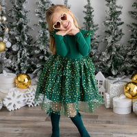 Emerald Shimmer Christmas Long Sleeve Tutu Dress