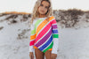 Kids Bright Neon Stripe Zip Rash Guard One Piece Swimsuit