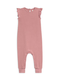 Organic Maci Flutter Sleeve Tank Waffle Romper - Punch