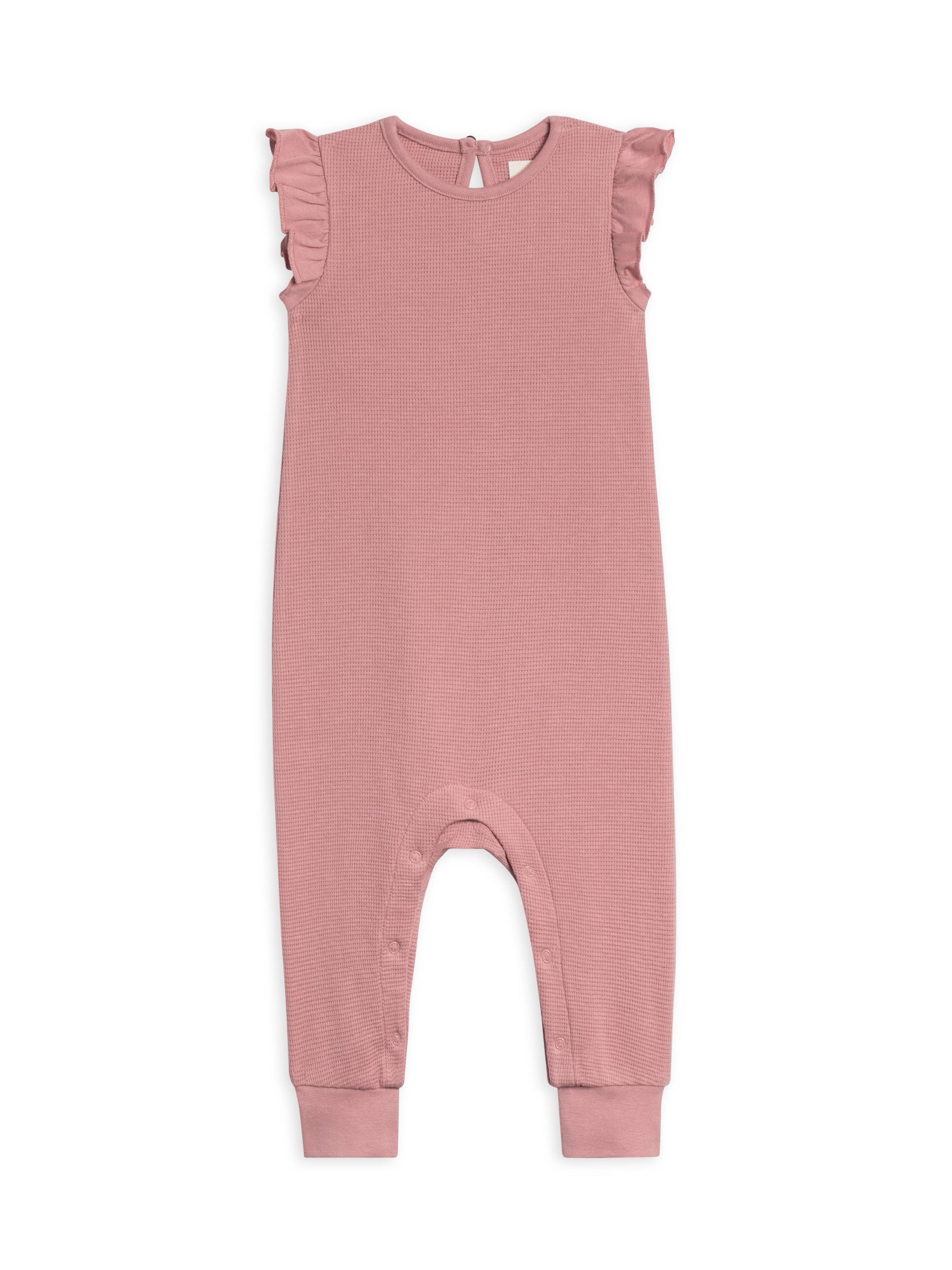 Organic Maci Flutter Sleeve Tank Waffle Romper - Punch
