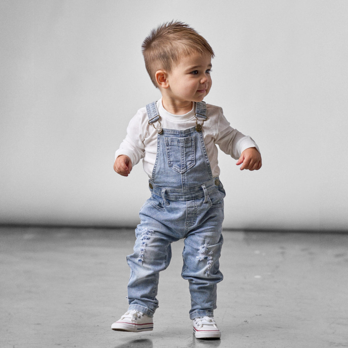 Distressed Denim Overall - Light Wash