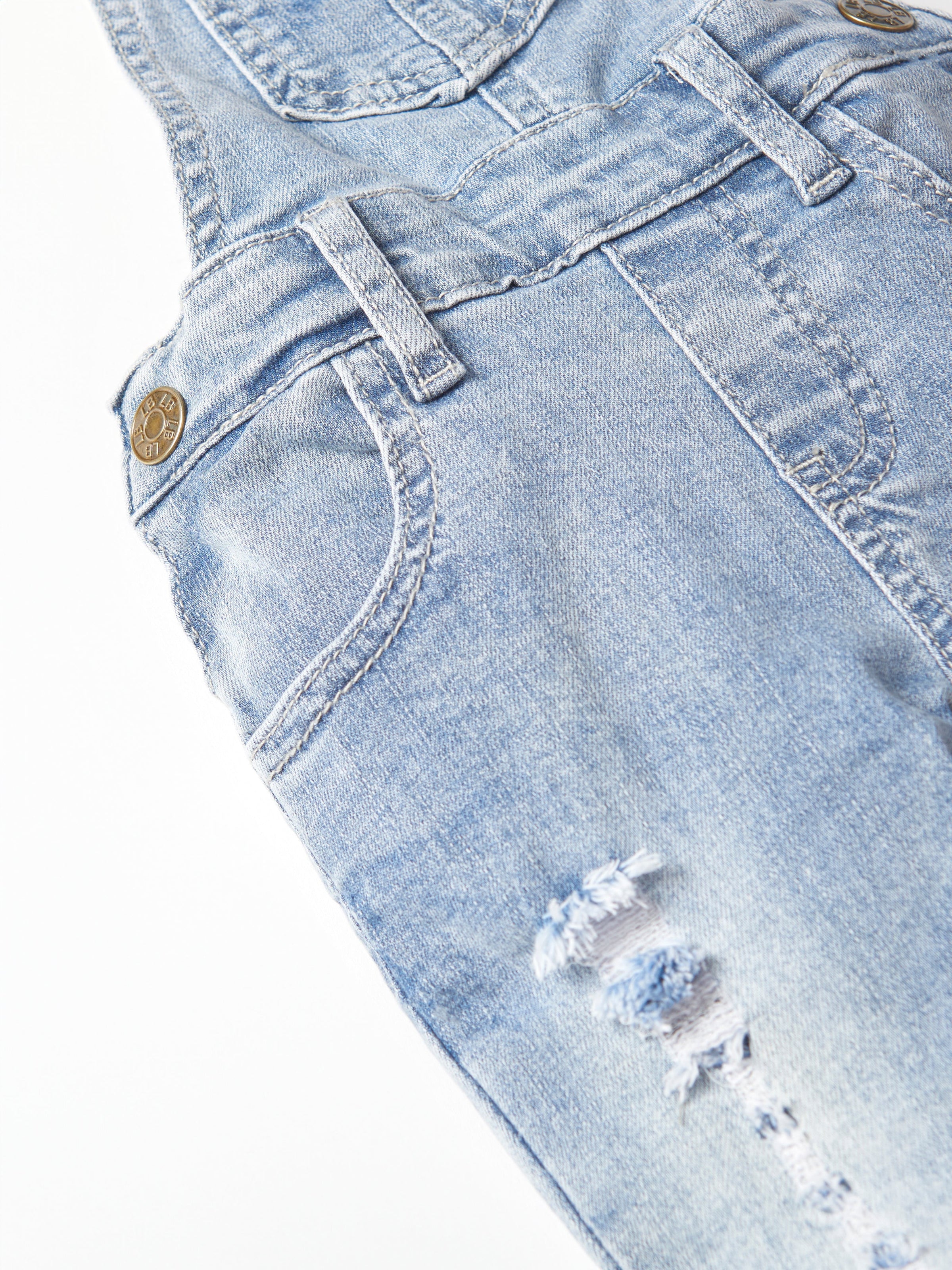 Distressed Denim Overall - Light Wash