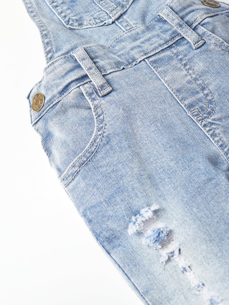 Distressed Denim Overall - Light Wash