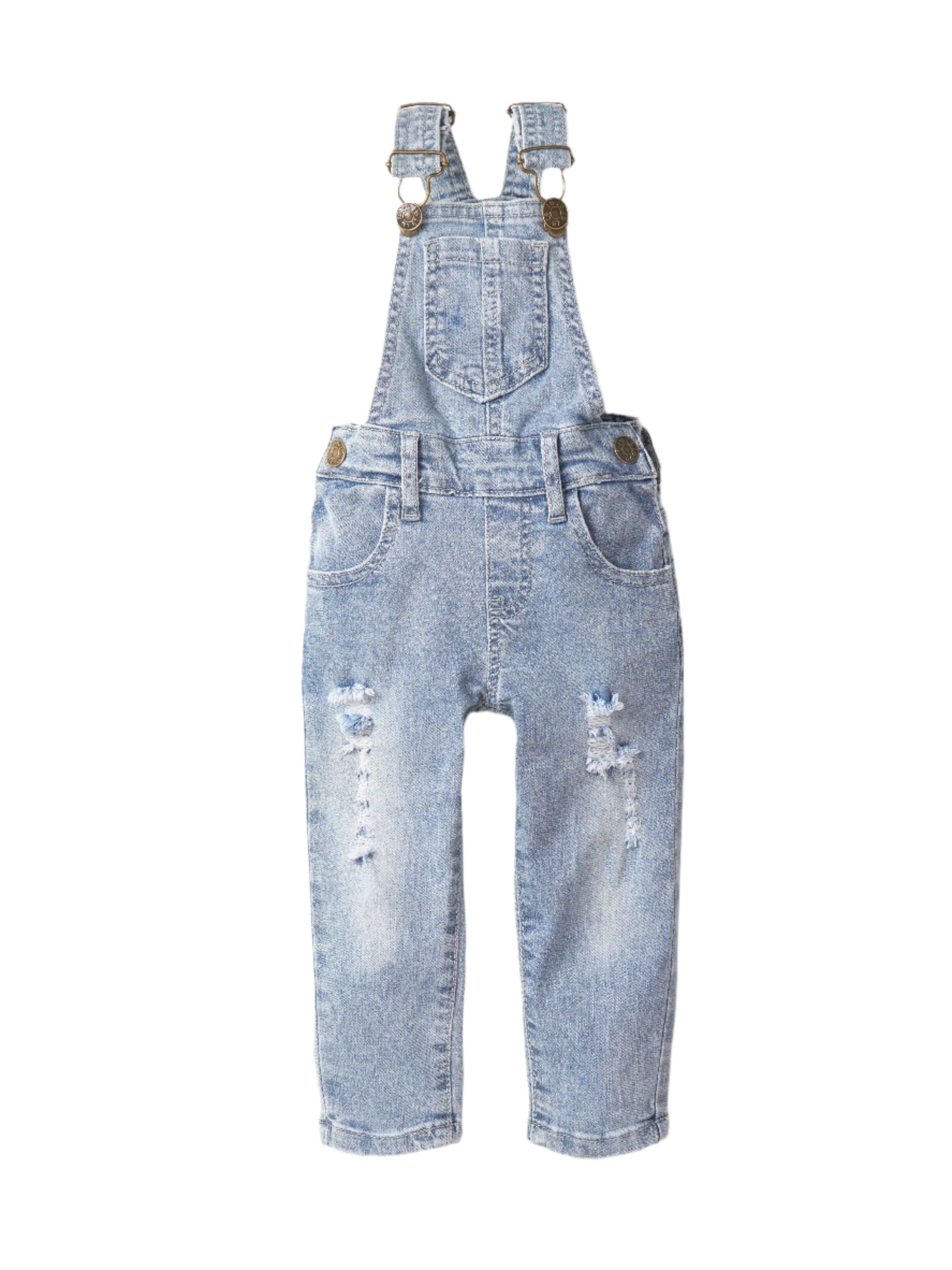 Distressed Denim Overall - Light Wash