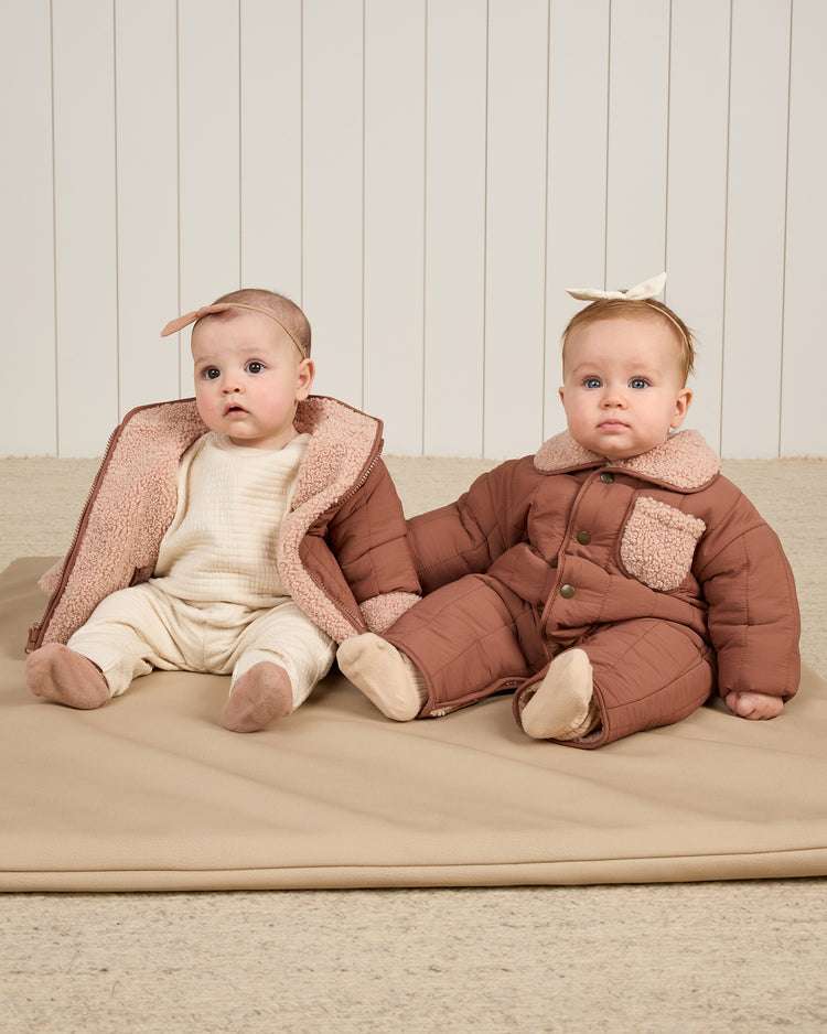 SHEARLING JUMPSUIT || BLUSH