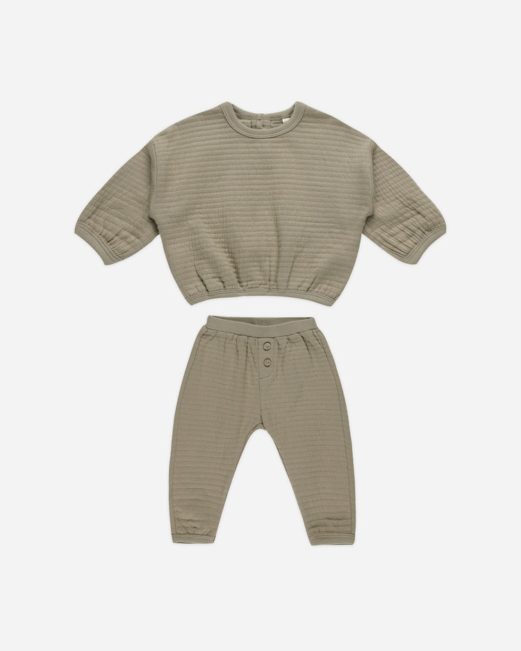 TEXTURED SWEAT SET || OLIVE