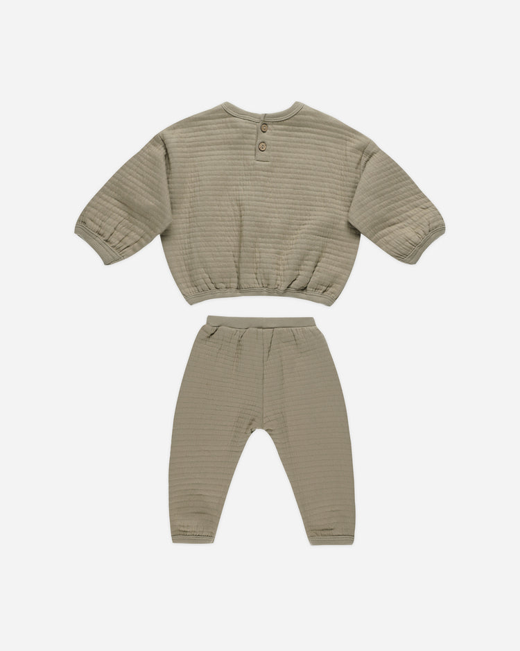 TEXTURED SWEAT SET || OLIVE