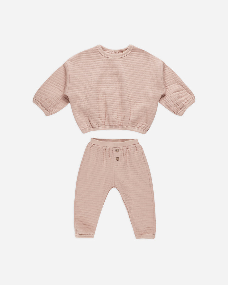 TEXTURED SWEAT SET || BLUSH