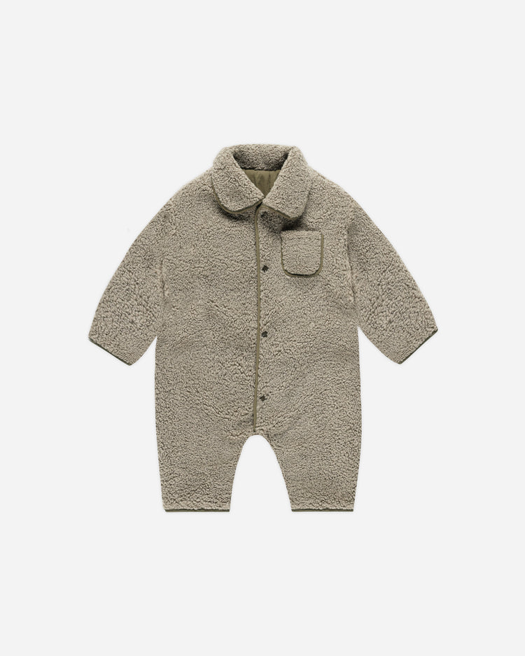 SHEARLING JUMPSUIT || OLIVE