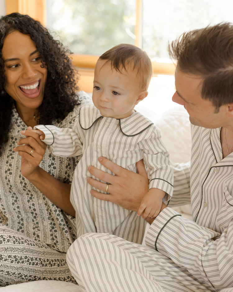 BABY PAJAMA ROMPER || FOREST PINSTRIPE