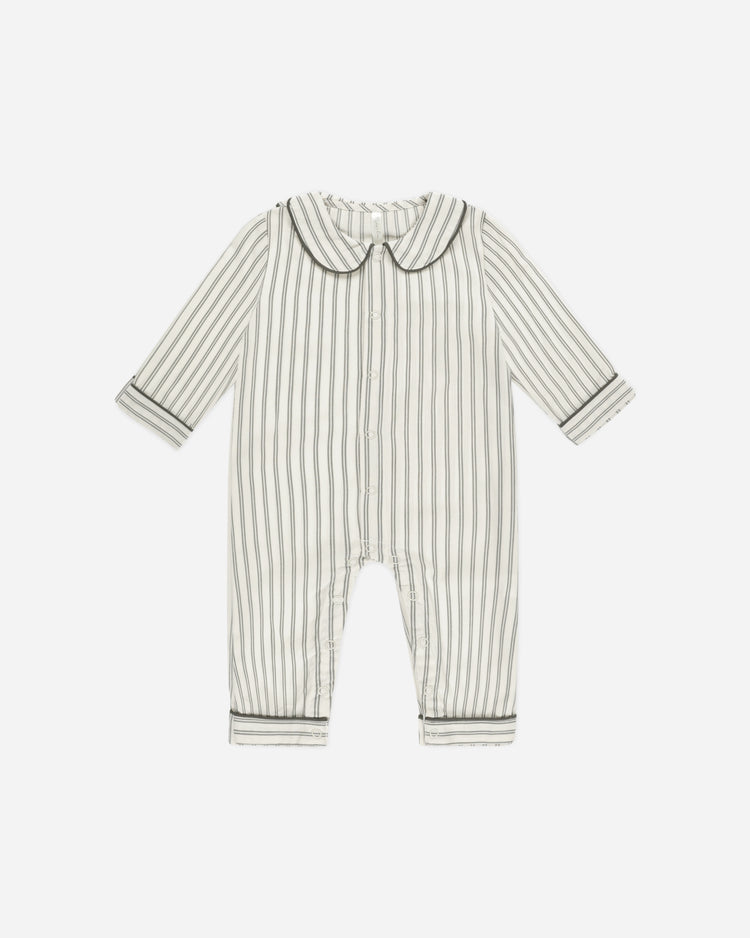 BABY PAJAMA ROMPER || FOREST PINSTRIPE