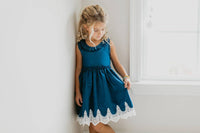Kids Denim Ruffle Intricate Lace Spring Summer Dress