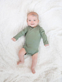 Organic Baby Long Sleeve Classic Kimono Bodysuit - Thyme