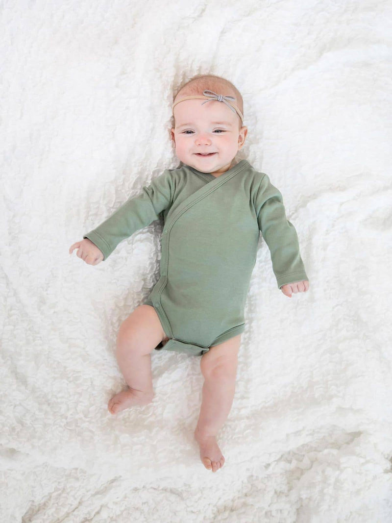 Organic Baby Long Sleeve Classic Kimono Bodysuit - Thyme