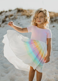 Kids Hi Lo Spring Dress - Light Pink Pastel Rainbow