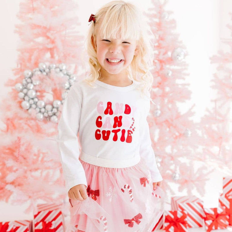 Candy Cane Cutie Christmas Long Sleeve Shirt - White