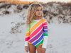 Kids Bright Neon Stripe Zip Rash Guard One Piece Swimsuit