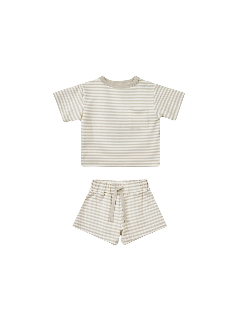 Boxy Pocket Tee + Short Set - Ash Stripe