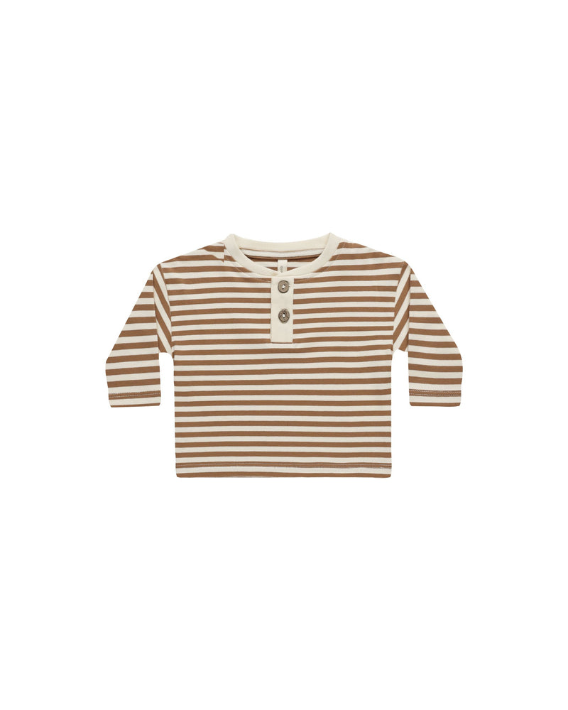 LONG SLEEVE HENLEY TEE || CINNAMON STRIPE