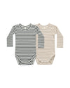 RIBBED BODYSUIT, 2 PACK || INDIGO STRIPE, LATTE STRIPE