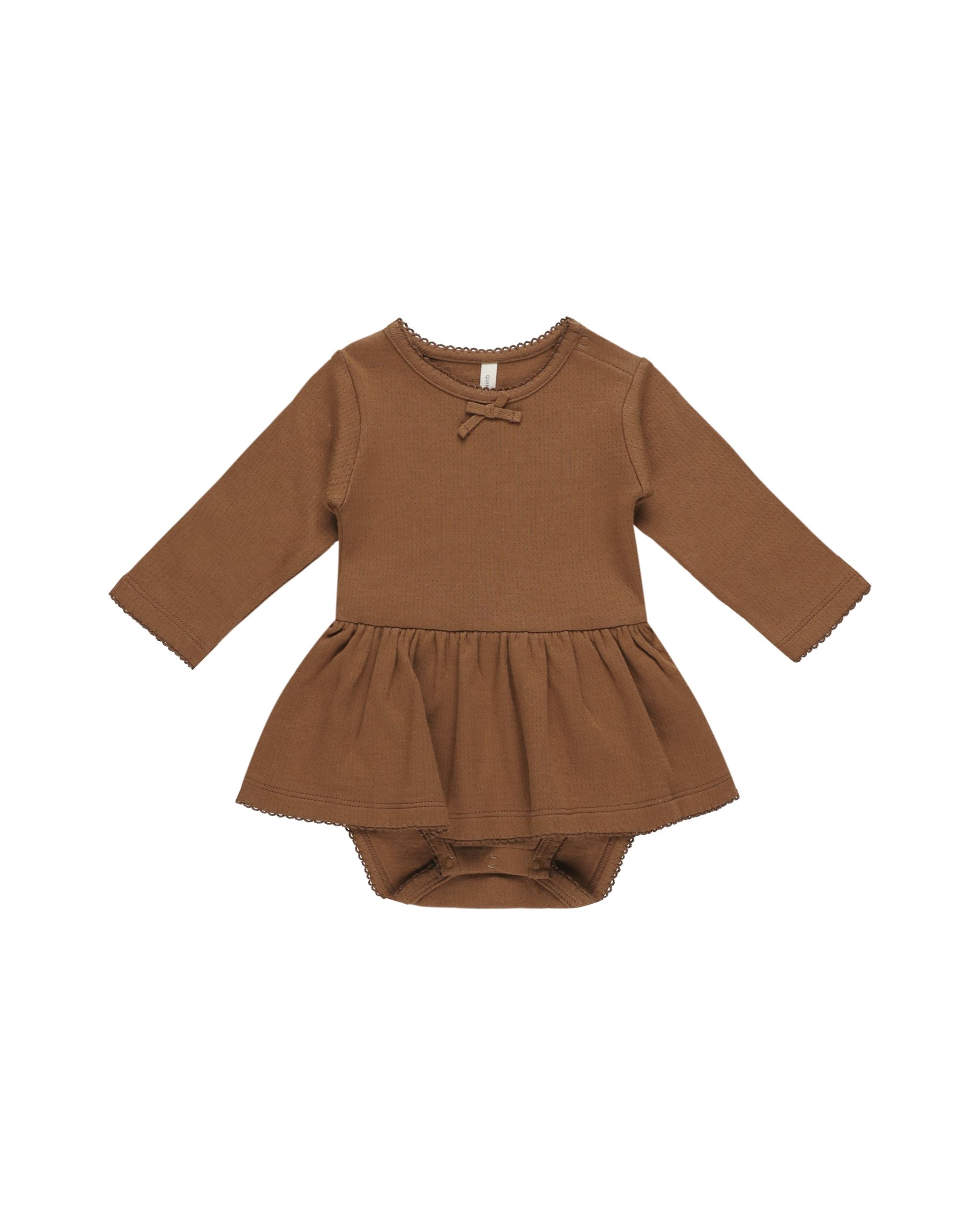 POINTELLE SKIRTED BODYSUIT || CINNAMON