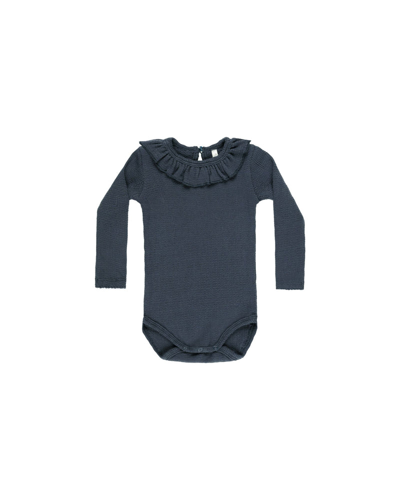 RUFFLE COLLAR BODYSUIT || INDIGO