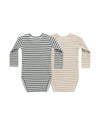 RIBBED BODYSUIT, 2 PACK || INDIGO STRIPE, LATTE STRIPE