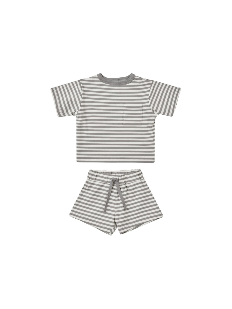 Boxy Pocket Tee + Short Set - Lagoon Stripe