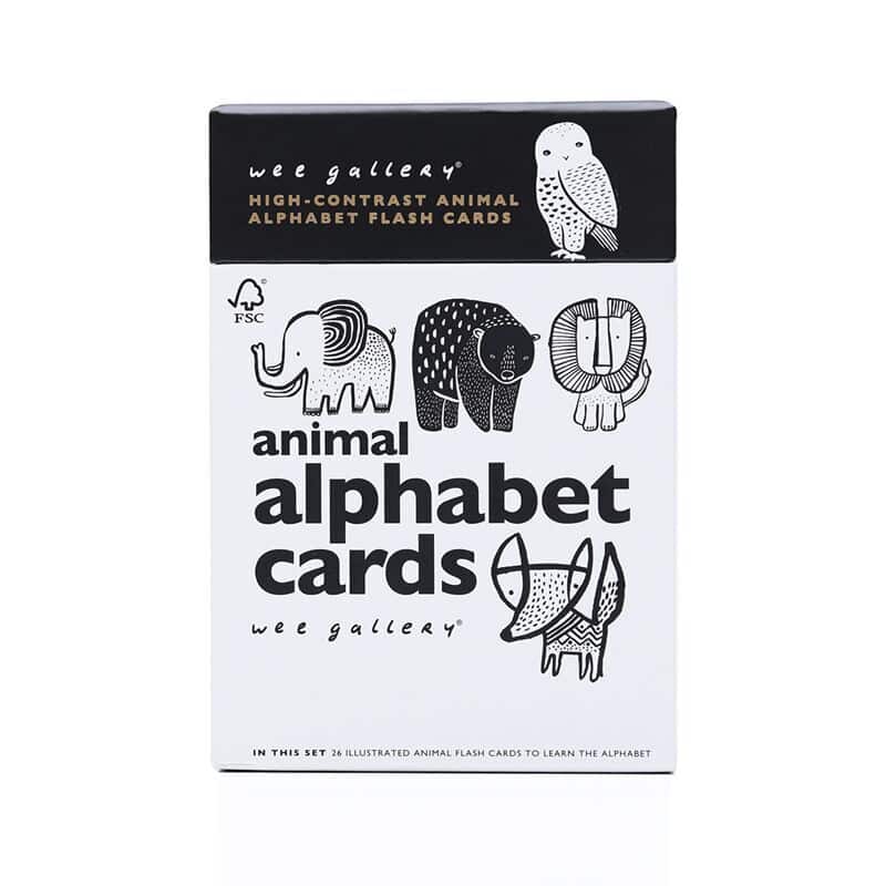 Wee Gallery animal alphabet cards against white backdrop