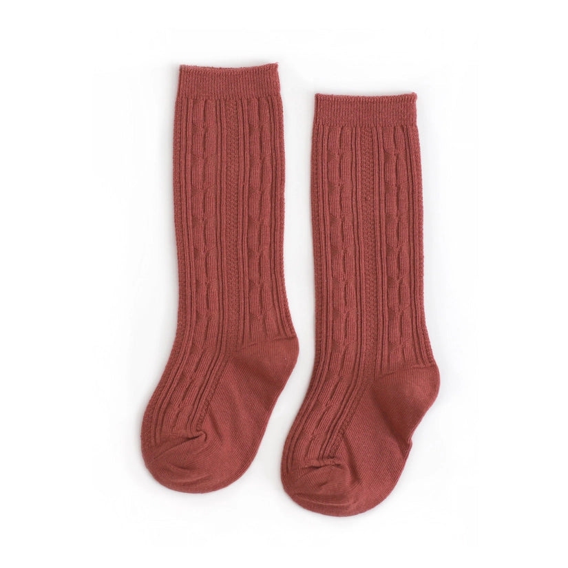 Rust Cable Knit Knee Highs Socks