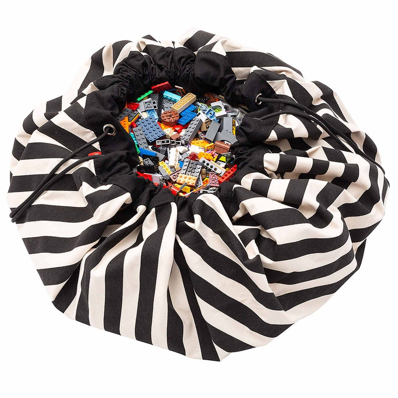 Play and Go Stripes Black Toy Storage bag against white backdrop