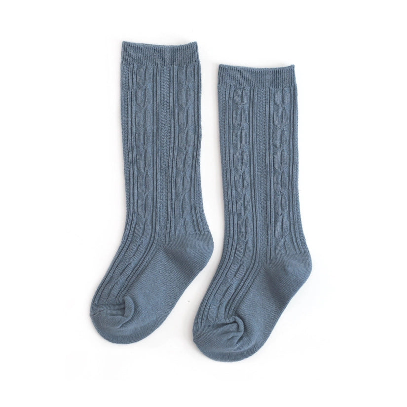 Denim Cable Knit Knee Highs Socks
