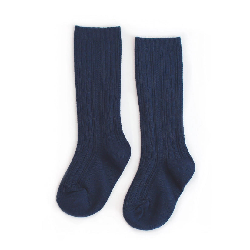 Navy Cable Knit Knee Highs Socks